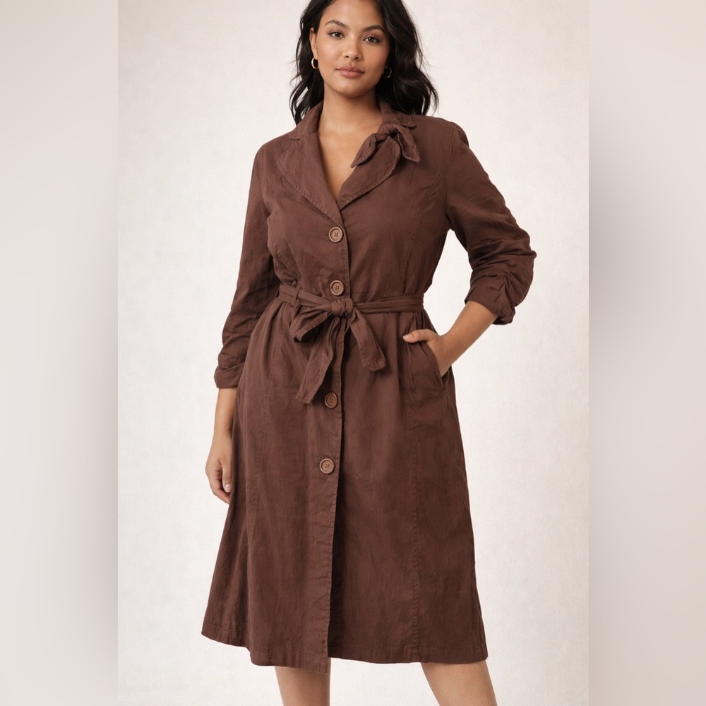 Cocoa‎ Brown Belted Cotton Coat Dress Trench Style Women’s Size L NWT